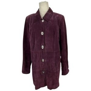 Vtg Dennis by Dennis Basso Plum Suede Leather Button Front Jacket Women L Retro